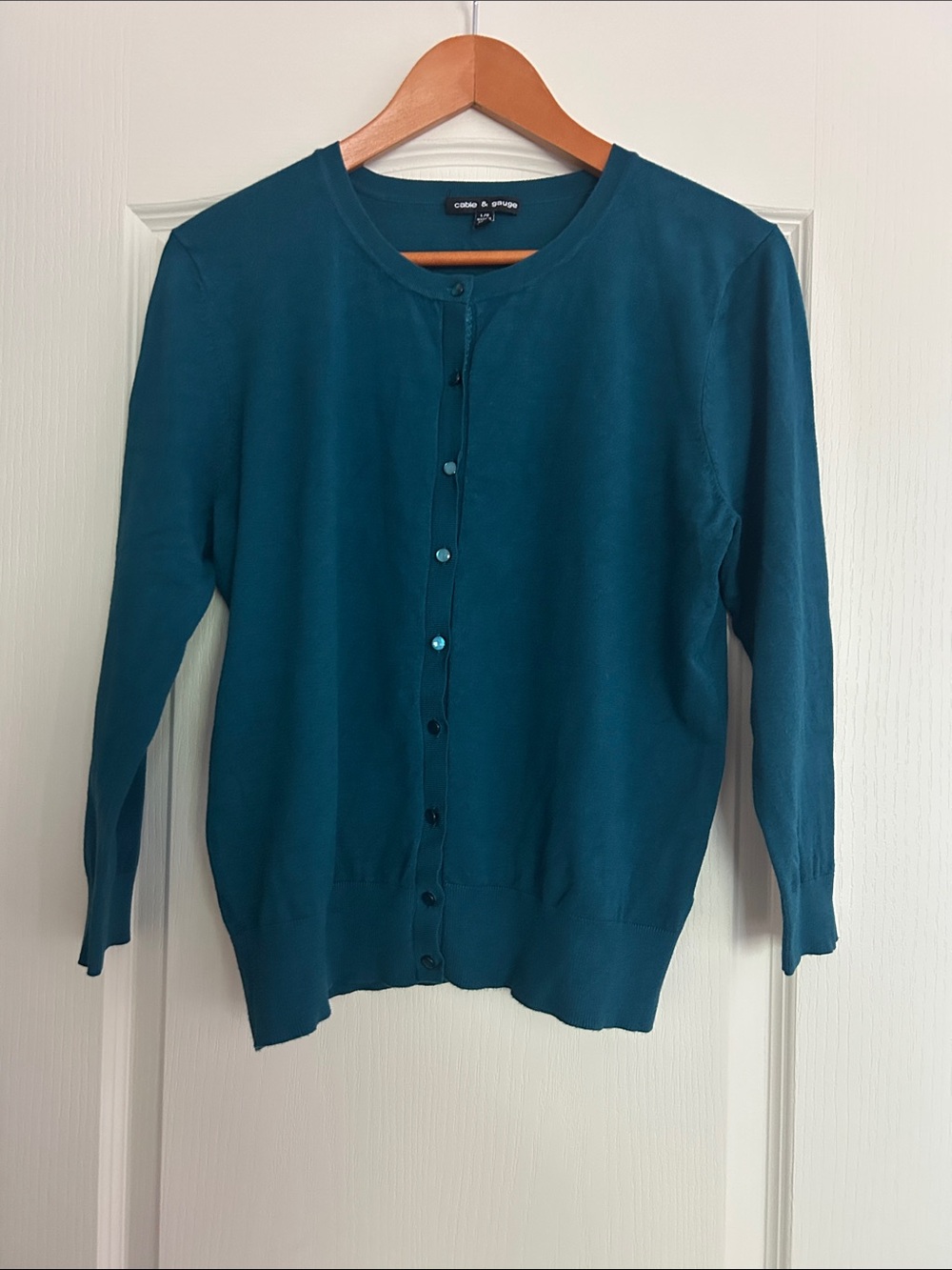 Cable & Gauge Teal Crewneck Button-Up Cardigan